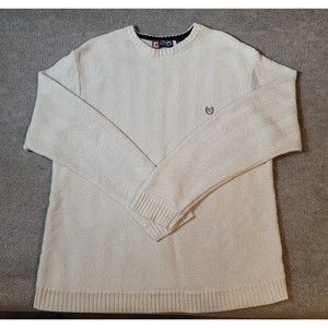 Chaps Ivory Herringbone Sweater 100% Cotton Crewneck Men's Size XL Cream Beige